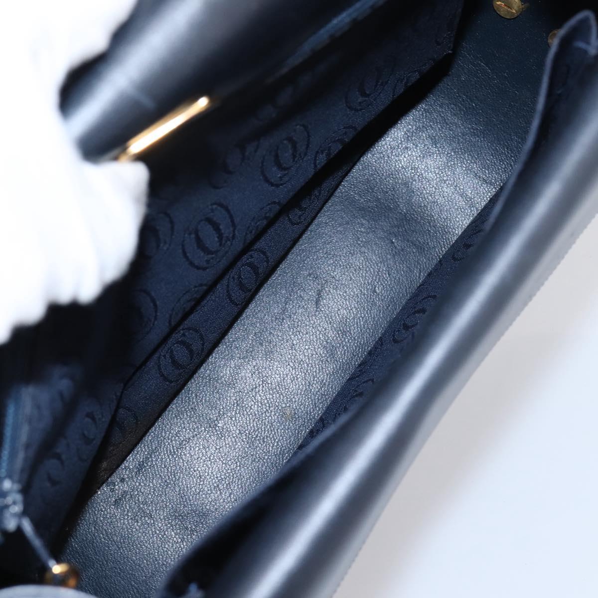 CARTIER Sapphire Line Shoulder Bag Leather Black Gold Auth ki6781A