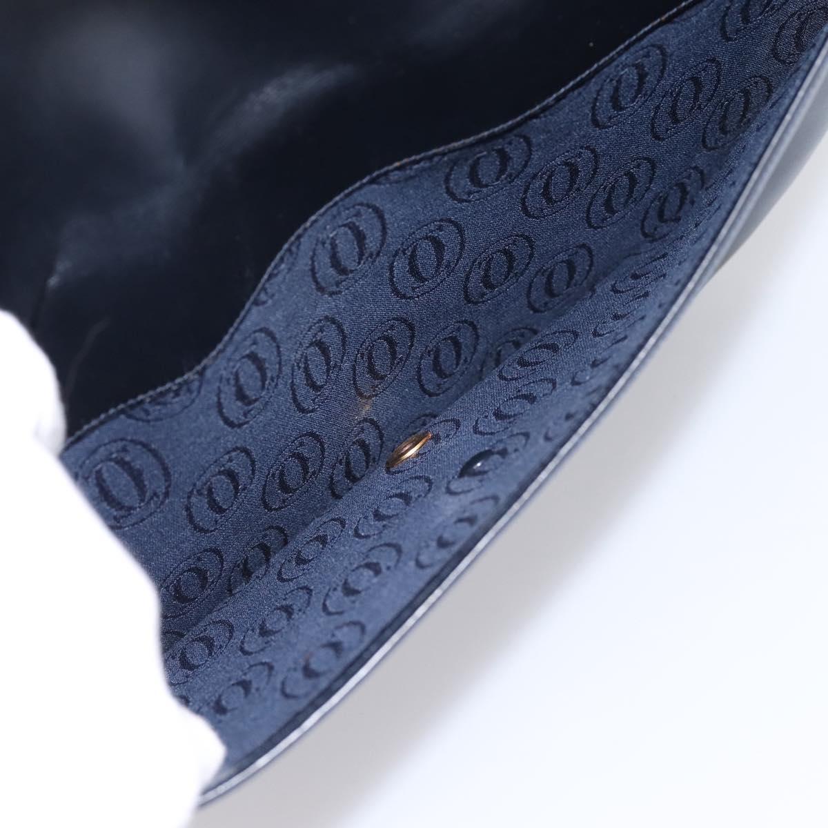 CARTIER Sapphire Line Shoulder Bag Leather Black Gold Auth ki6781A