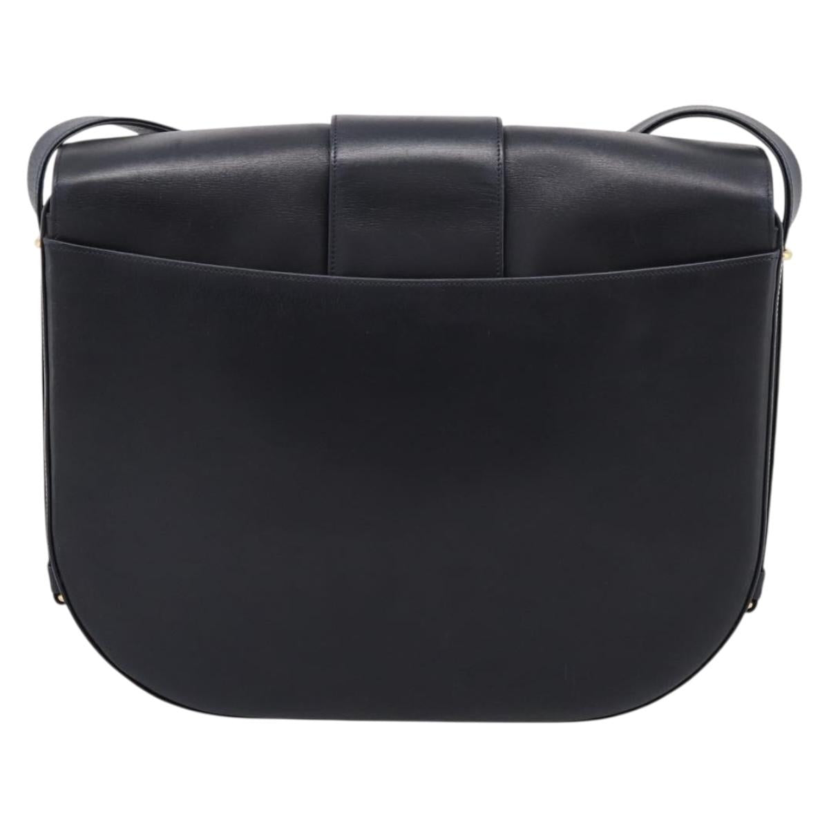 CARTIER Sapphire Line Shoulder Bag Leather Black Gold Auth ki6781A