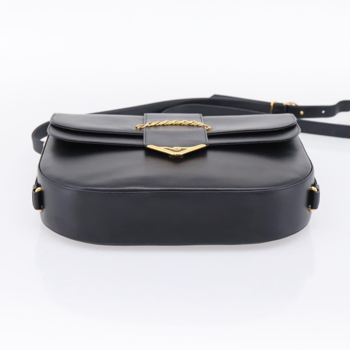 CARTIER Sapphire Line Shoulder Bag Leather Black Gold Auth ki6781A
