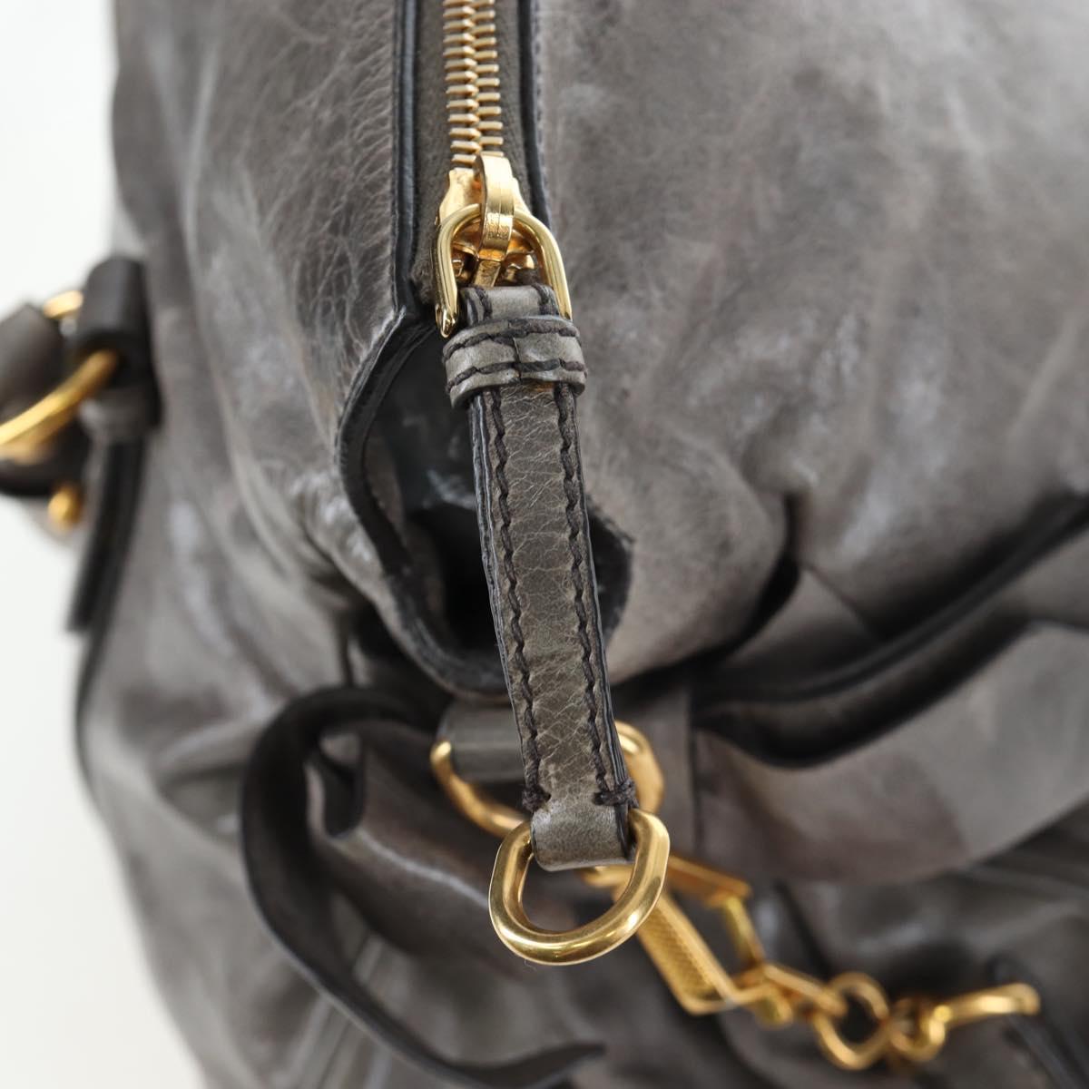 Miu Miu Hand Bag Leather 2way Gray Gold Auth ki6785M