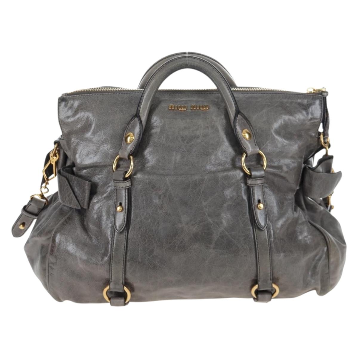 Miu Miu Hand Bag Leather 2way Gray Gold Auth ki6785M