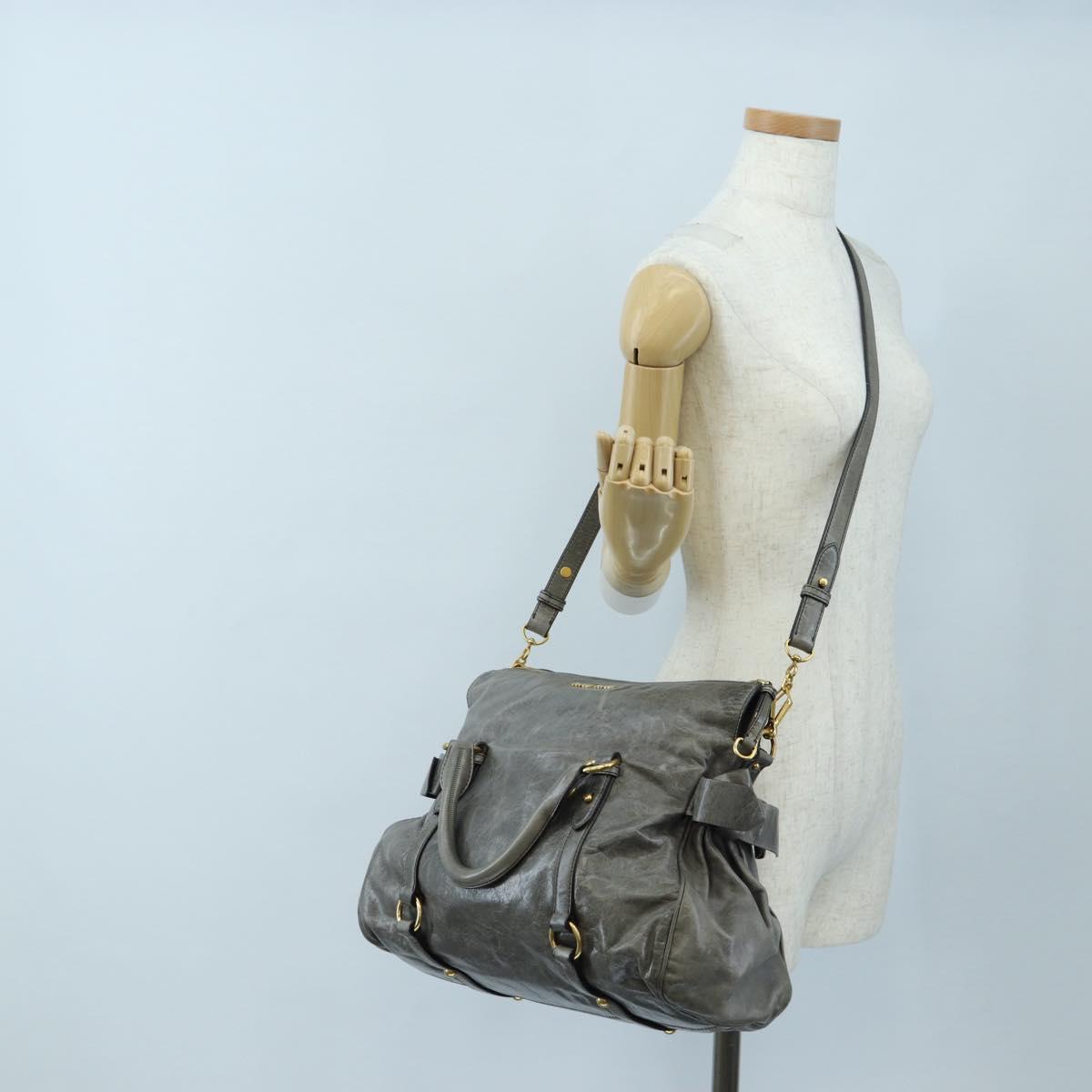 Miu Miu Hand Bag Leather 2way Gray Gold Auth ki6785M