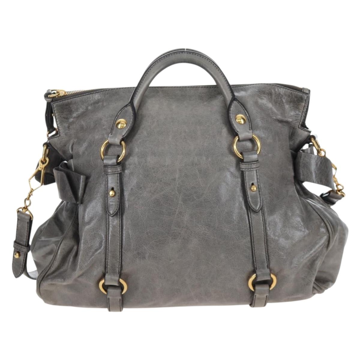 Miu Miu Hand Bag Leather 2way Gray Gold Auth ki6785M