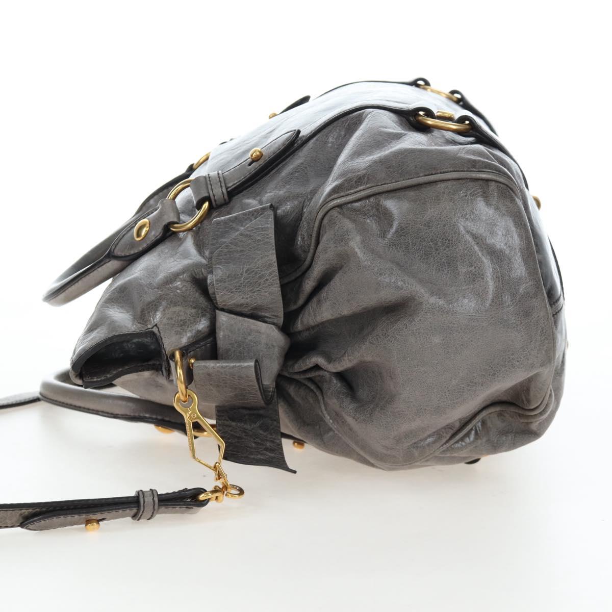 Miu Miu Hand Bag Leather 2way Gray Gold Auth ki6785M
