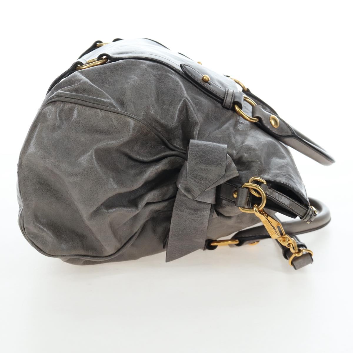 Miu Miu Hand Bag Leather 2way Gray Gold Auth ki6785M