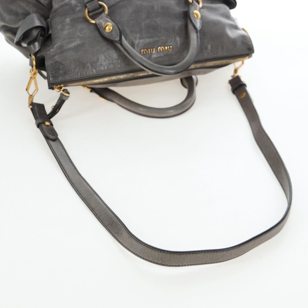 Miu Miu Hand Bag Leather 2way Gray Gold Auth ki6785M
