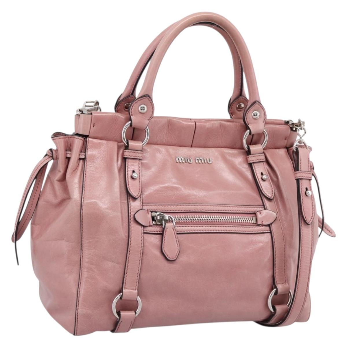 Miu Miu Hand Bag Leather 2way Pink Silver Auth ki6786M