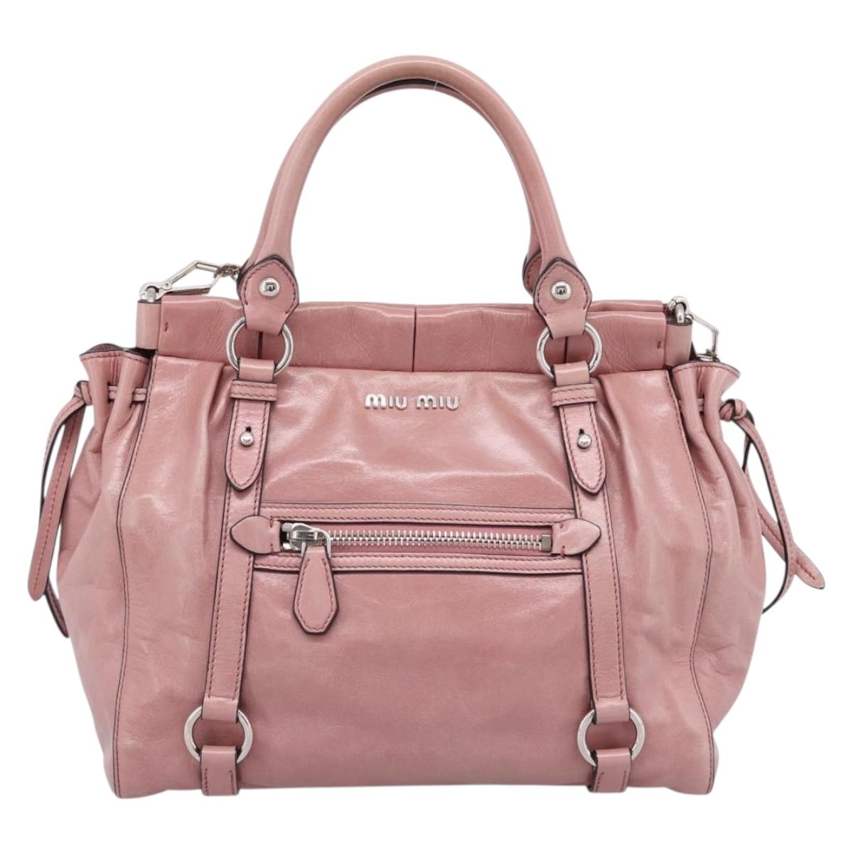 Miu Miu Hand Bag Leather 2way Pink Silver Auth ki6786M