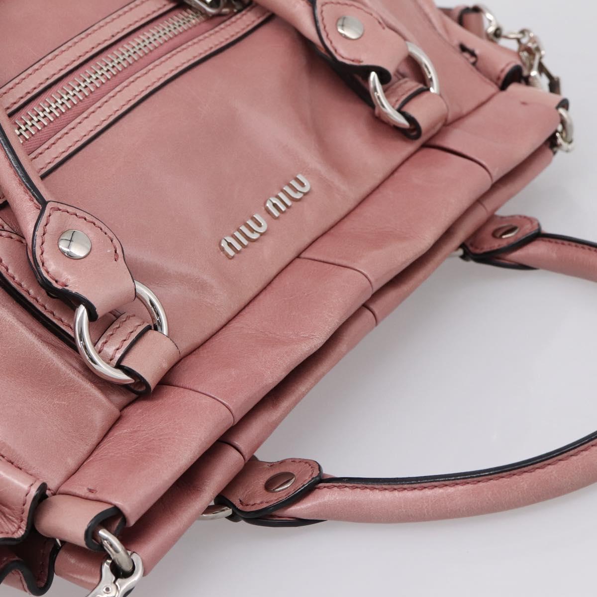 Miu Miu Hand Bag Leather 2way Pink Silver Auth ki6786M