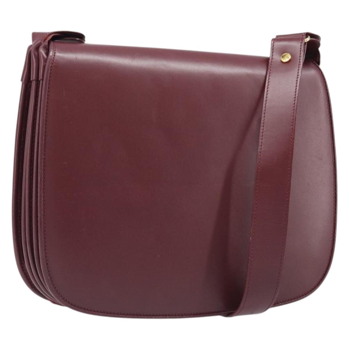 CARTIER Must Line Shoulder Bag Leather Bordeaux Gold Auth ki6787A