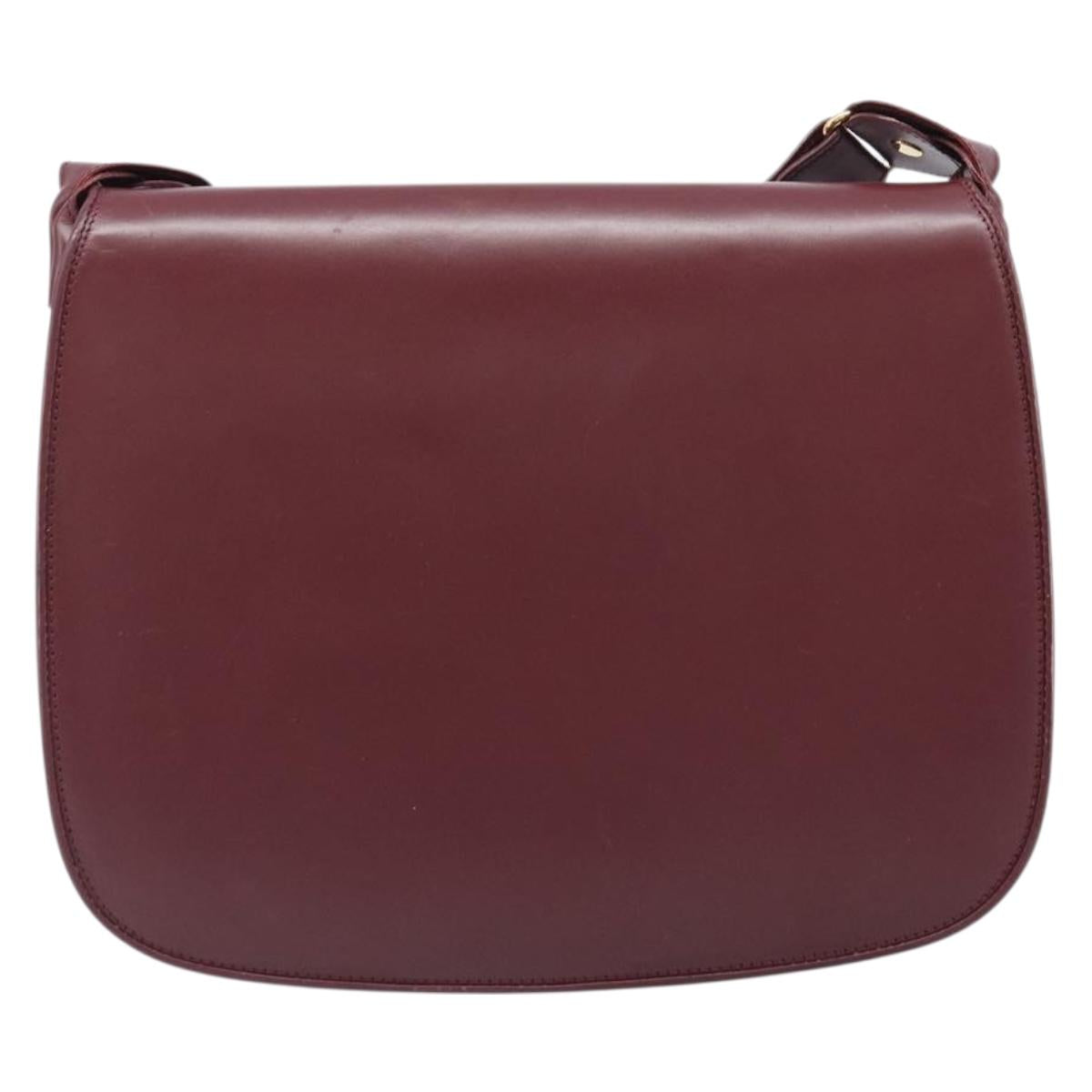 CARTIER Must Line Shoulder Bag Leather Bordeaux Gold Auth ki6787A