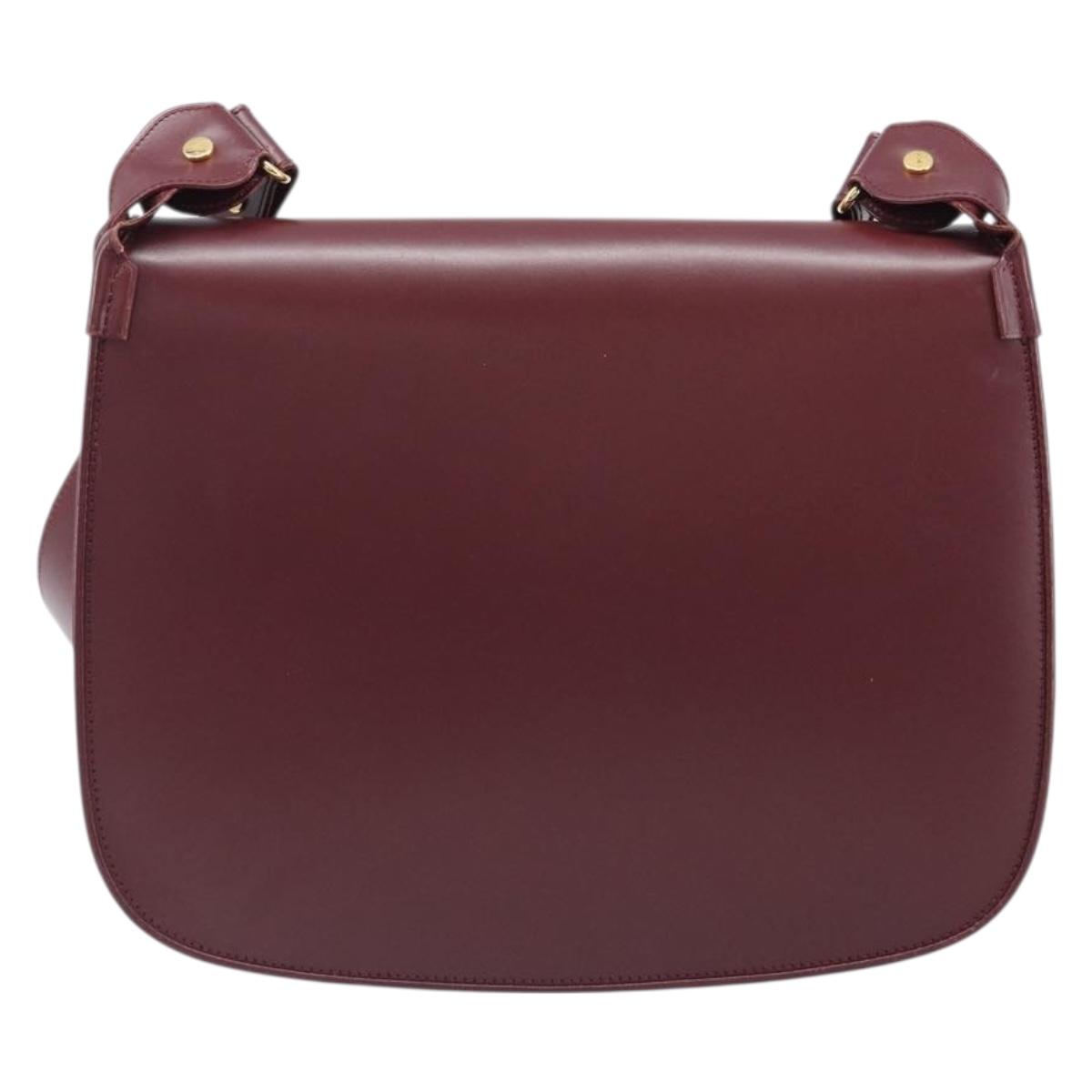 CARTIER Must Line Shoulder Bag Leather Bordeaux Gold Auth ki6787A