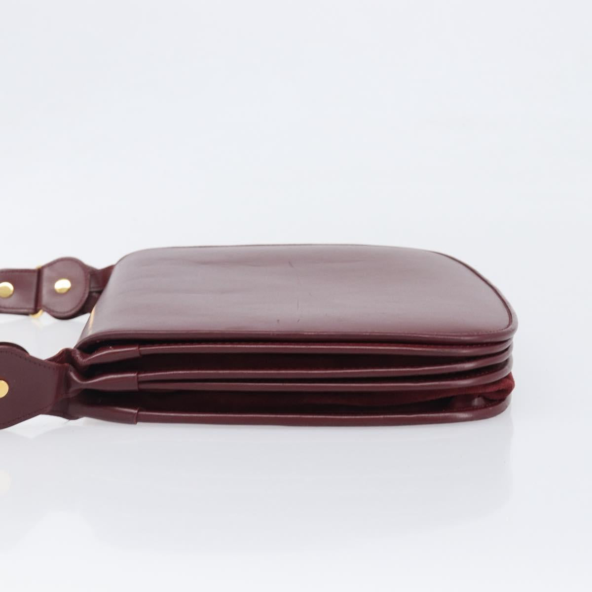 CARTIER Must Line Shoulder Bag Leather Bordeaux Gold Auth ki6787A