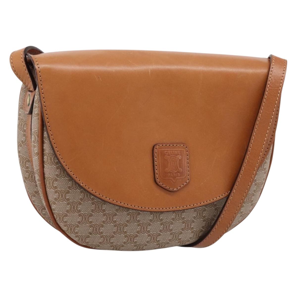 CELINE Macadam Canvas Shoulder Bag PVC Beige Gold Auth ki6798V