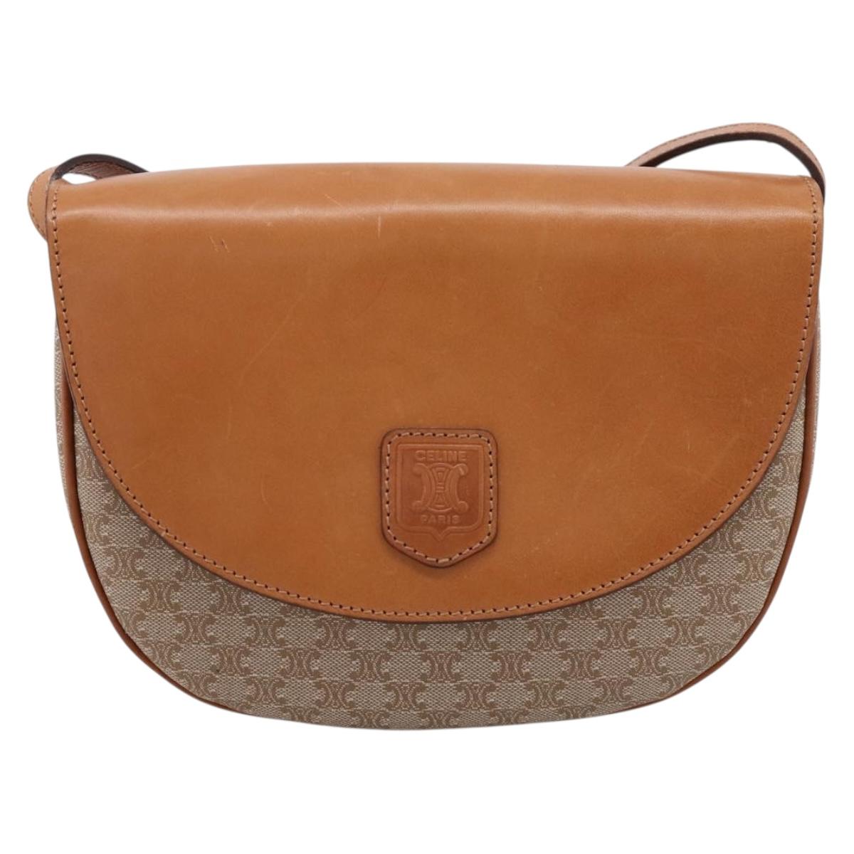 CELINE Macadam Canvas Shoulder Bag PVC Beige Gold Auth ki6798V