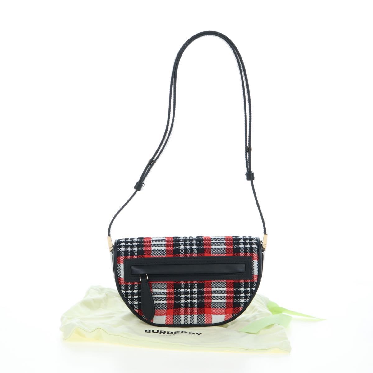 BURBERRY Nova Check Shoulder Bag Canvas Red Gold Auth ki6799M
