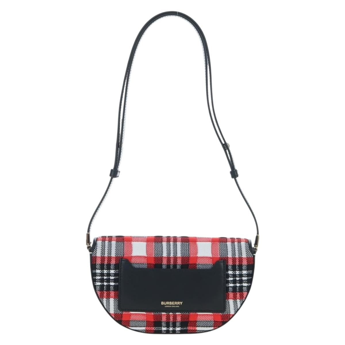 BURBERRY Nova Check Shoulder Bag Canvas Red Gold Auth ki6799M