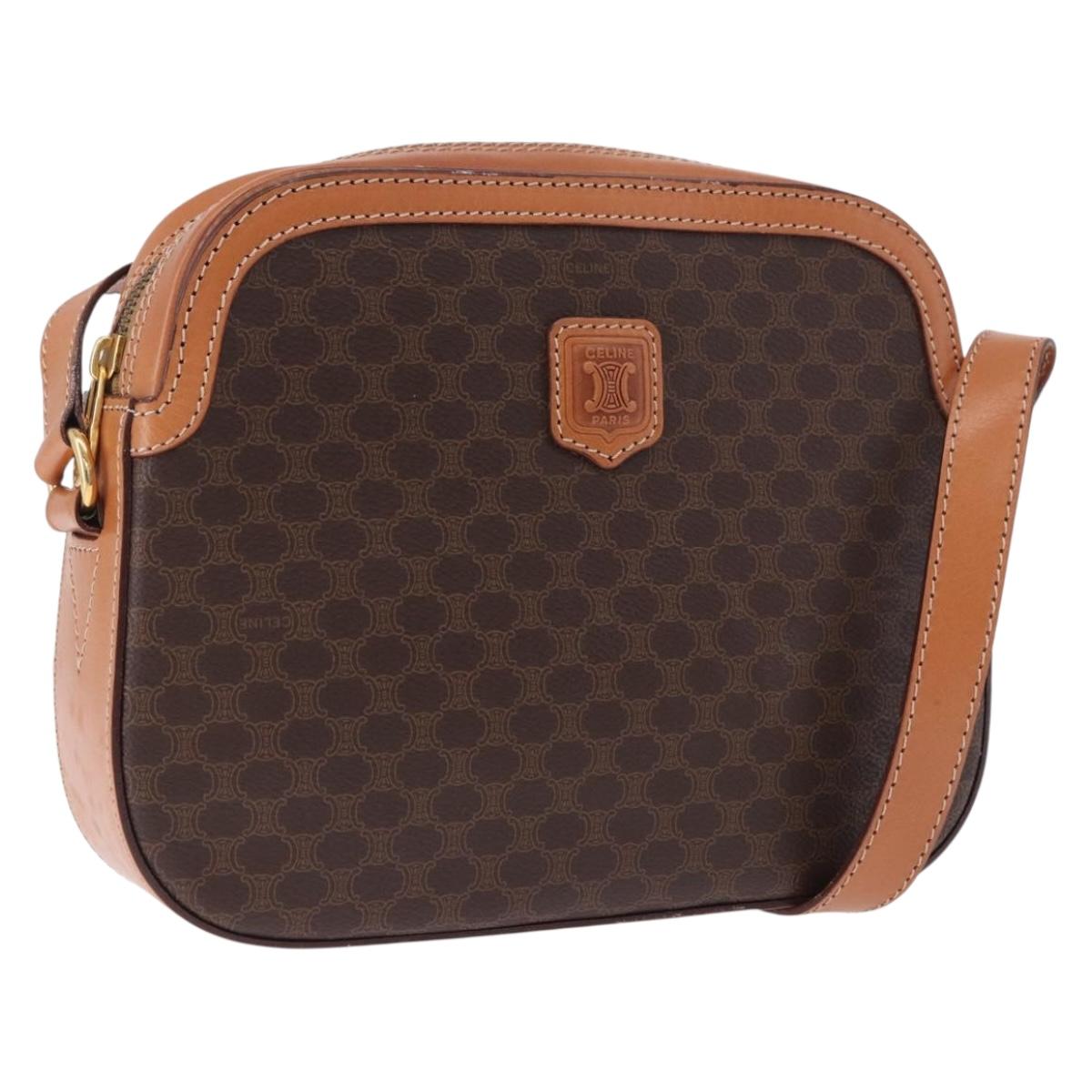 CELINE Macadam Canvas Shoulder Bag PVC Leather Brown Gold Auth ki6803V