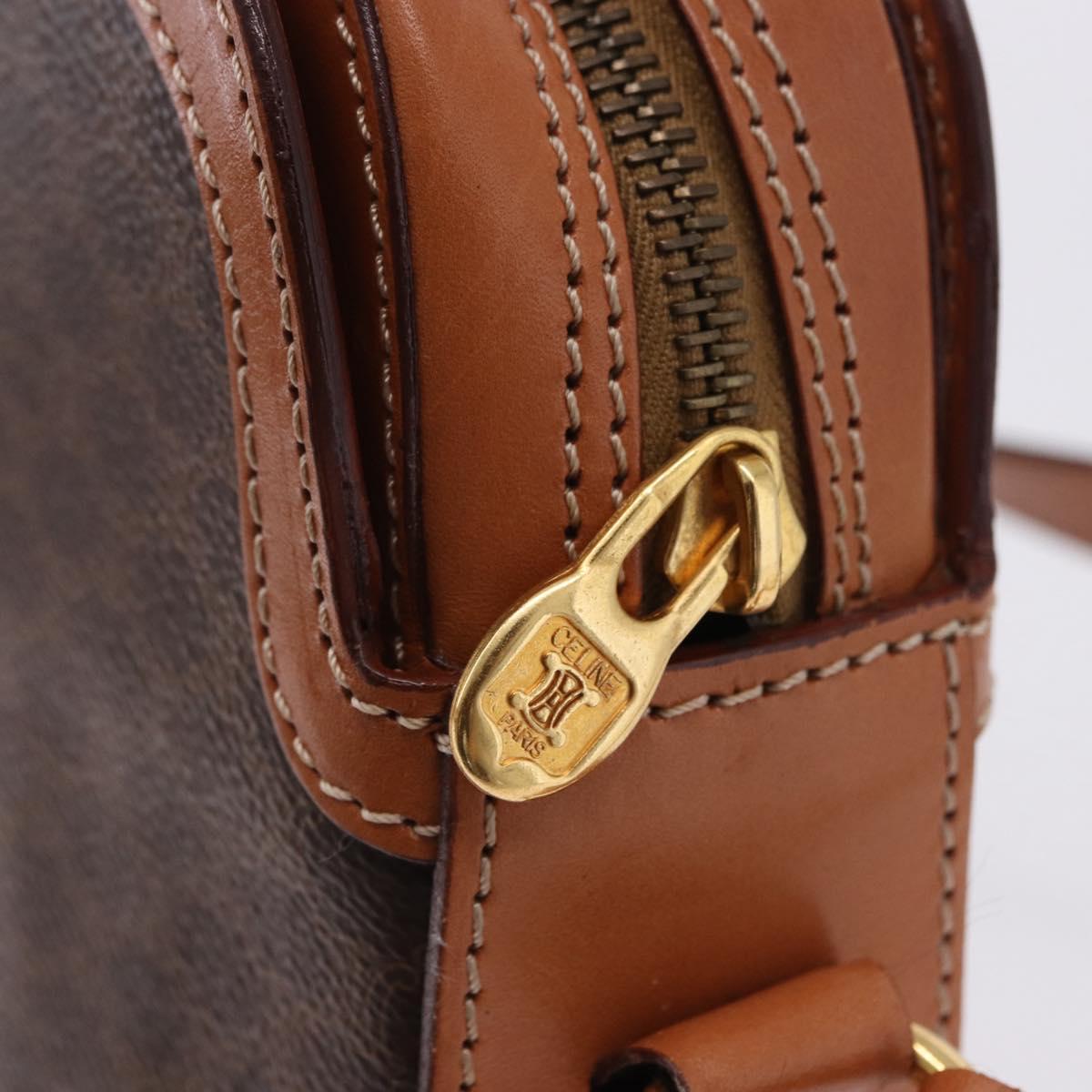 CELINE Macadam Canvas Shoulder Bag PVC Leather Brown Gold Auth ki6803V