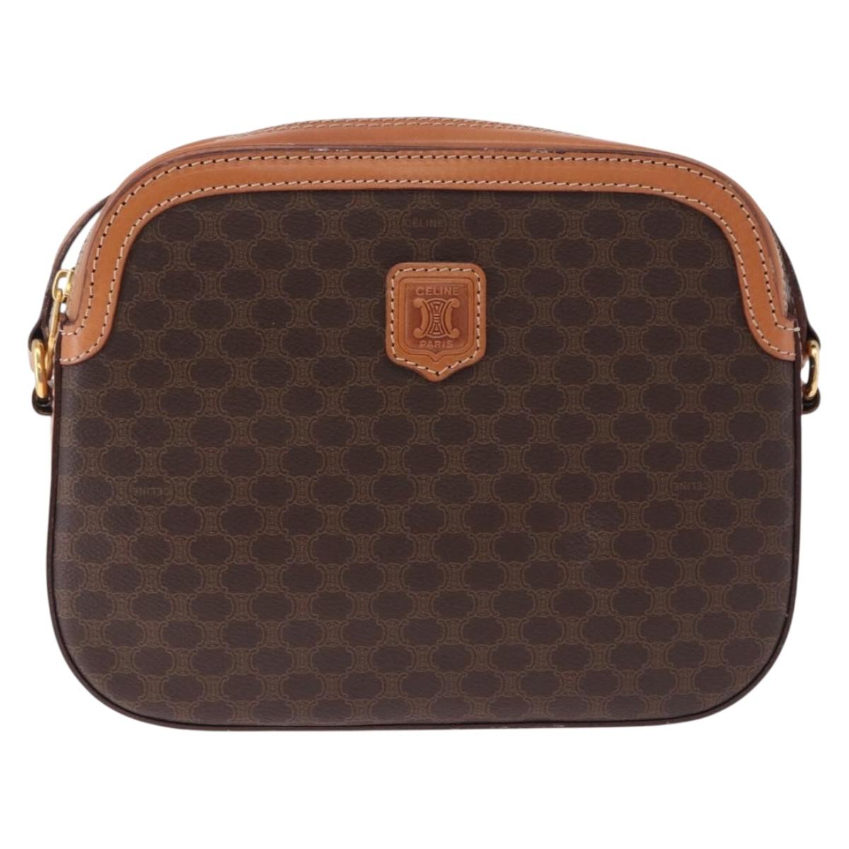 CELINE Macadam Canvas Shoulder Bag PVC Leather Brown Gold Auth ki6803V