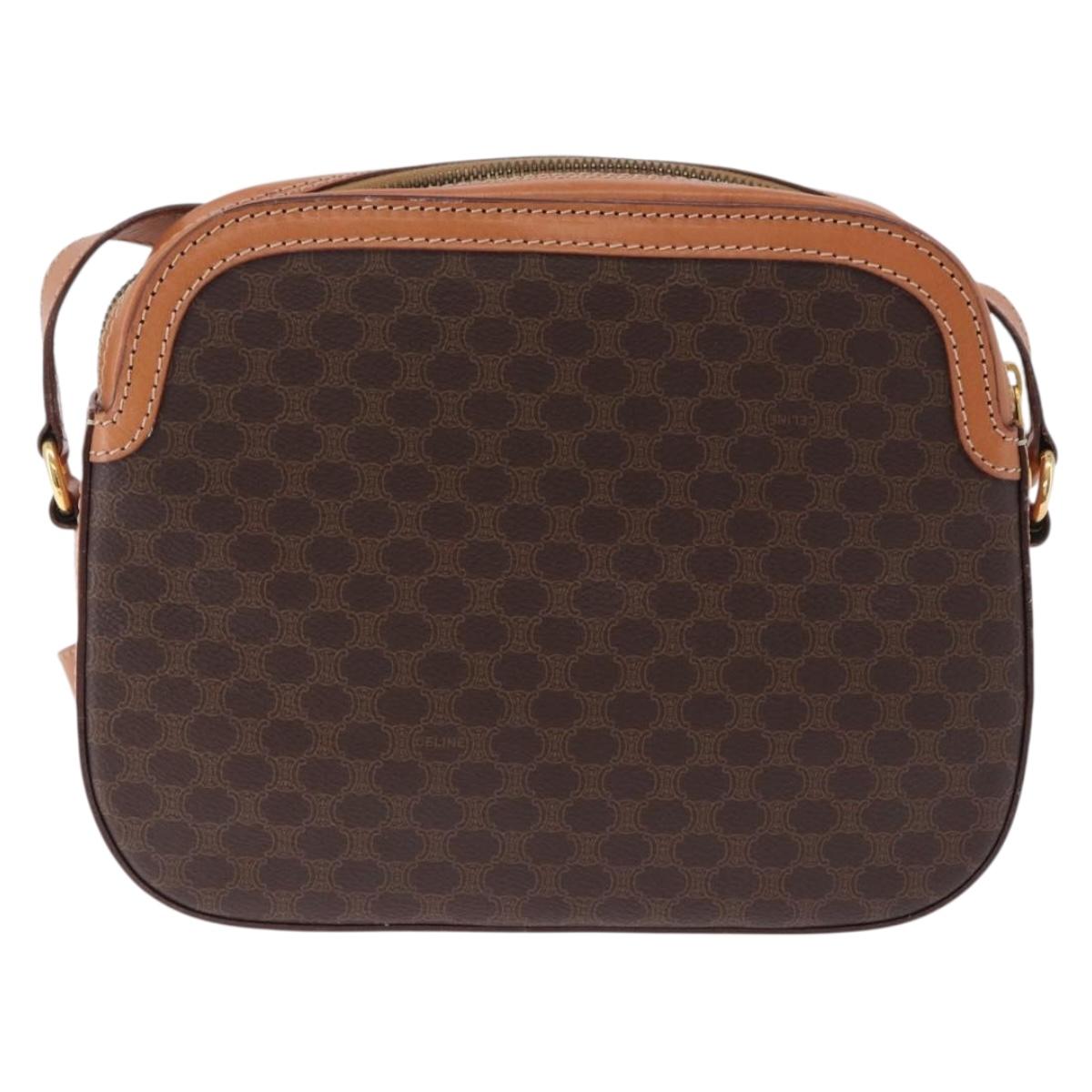 CELINE Macadam Canvas Shoulder Bag PVC Leather Brown Gold Auth ki6803V