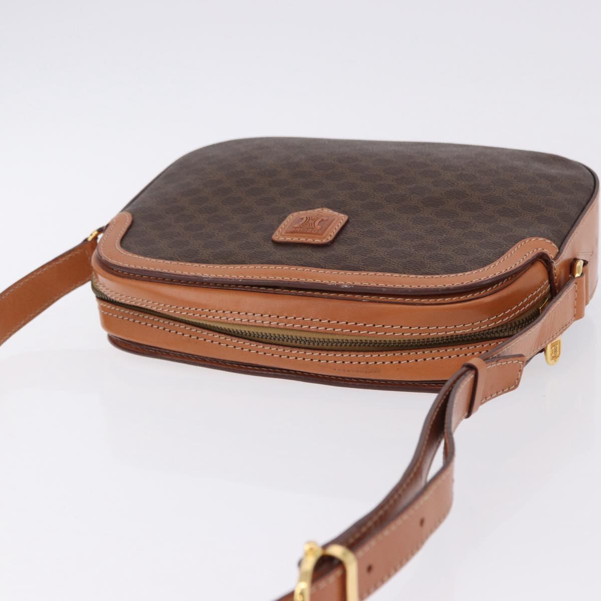 CELINE Macadam Canvas Shoulder Bag PVC Leather Brown Gold Auth ki6803V