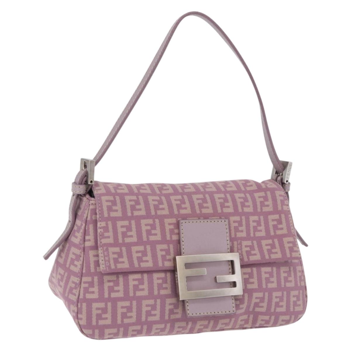 FENDI Zucchino Canvas Mini Mamma Baguette Bag Purple Silver Auth ki6806M