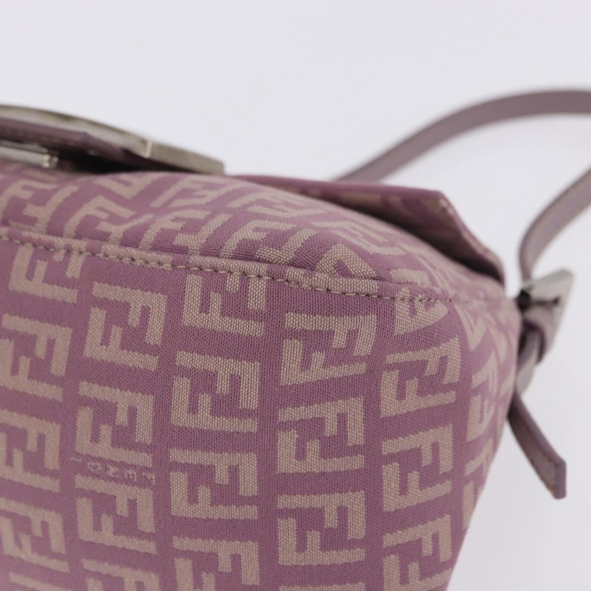 FENDI Zucchino Canvas Mini Mamma Baguette Bag Purple Silver Auth ki6806M