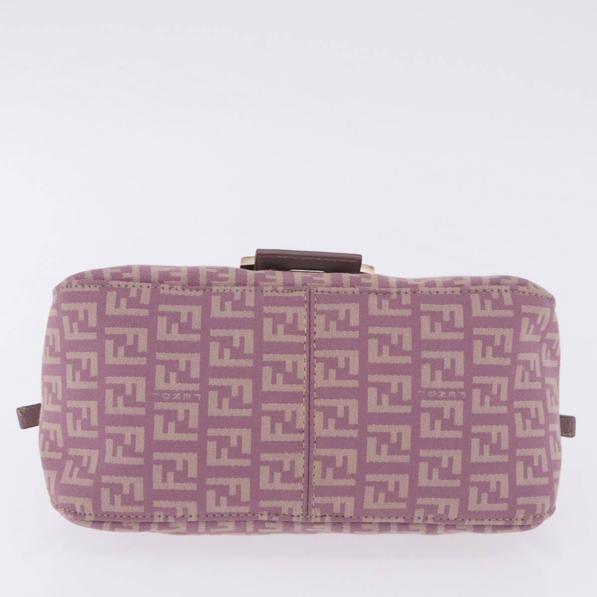 FENDI Zucchino Canvas Mini Mamma Baguette Bag Purple Silver Auth ki6806M