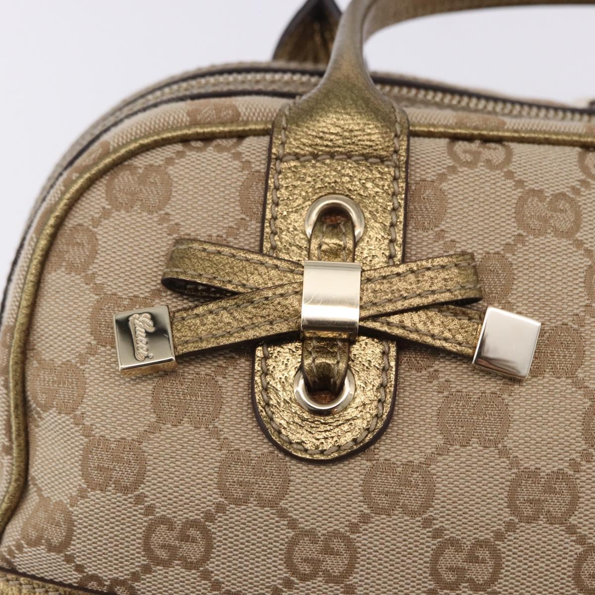 GUCCI GG Canvas Hand Bag Leather Beige Gold 161720 Auth ki6809V