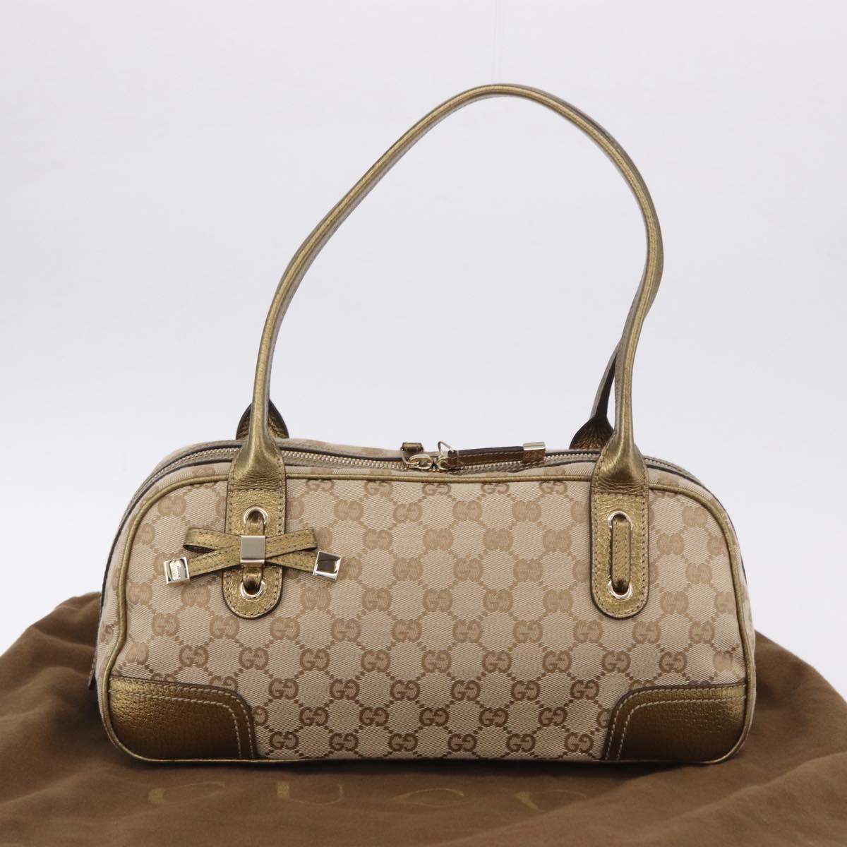 GUCCI GG Canvas Hand Bag Leather Beige Gold 161720 Auth ki6809V