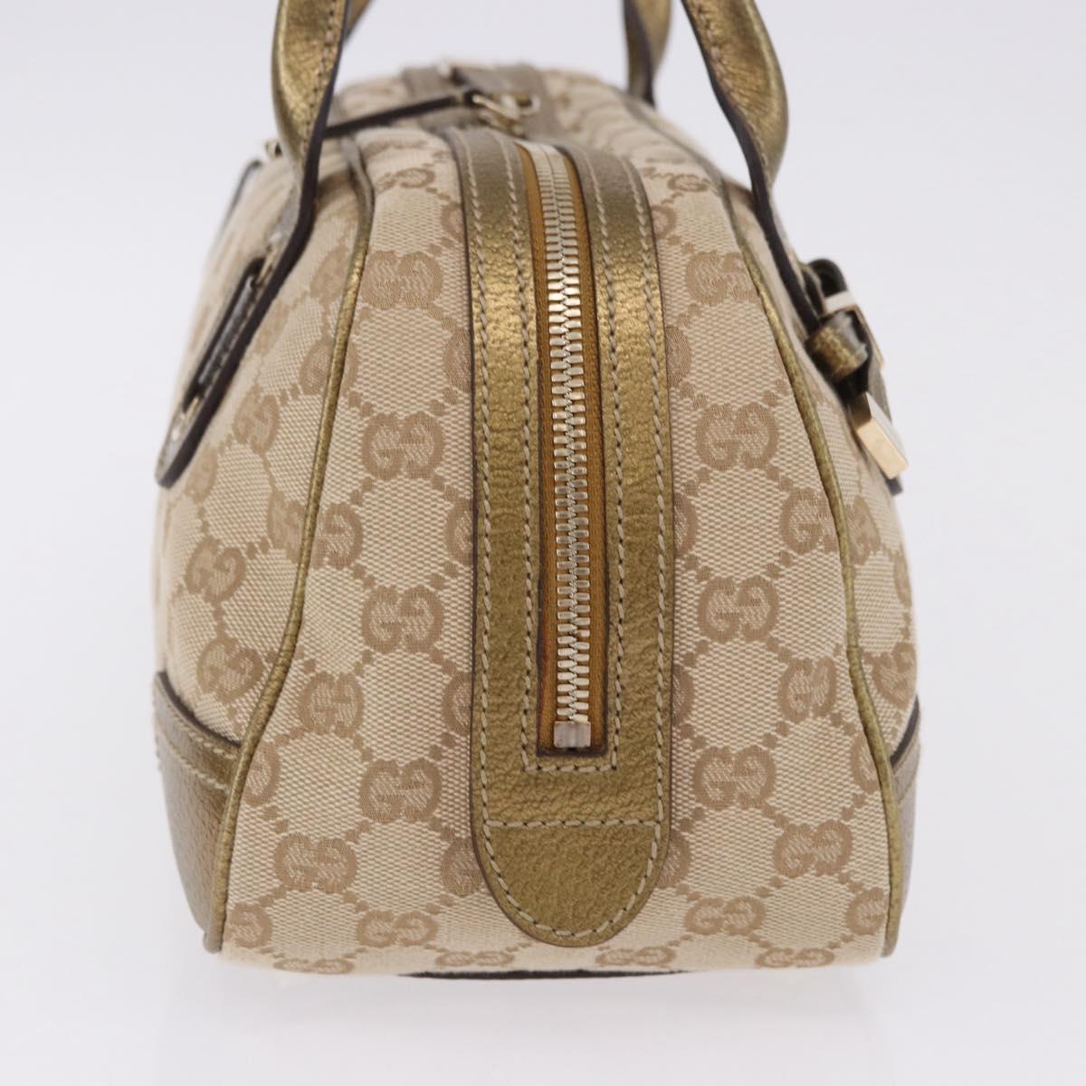 GUCCI GG Canvas Hand Bag Leather Beige Gold 161720 Auth ki6809V