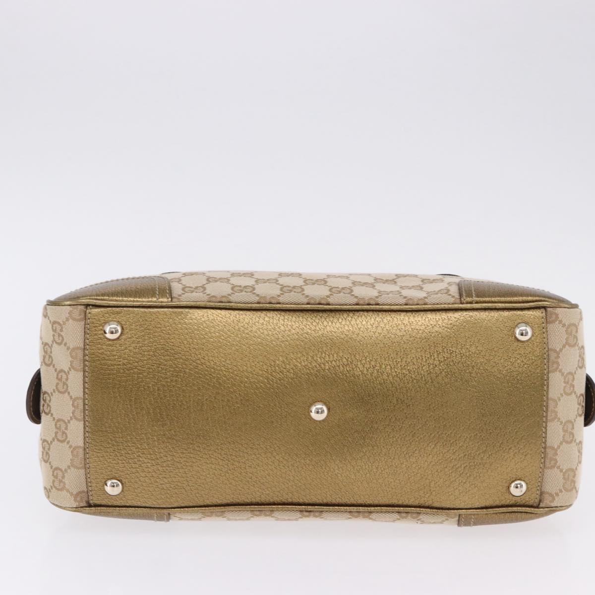 GUCCI GG Canvas Hand Bag Leather Beige Gold 161720 Auth ki6809V