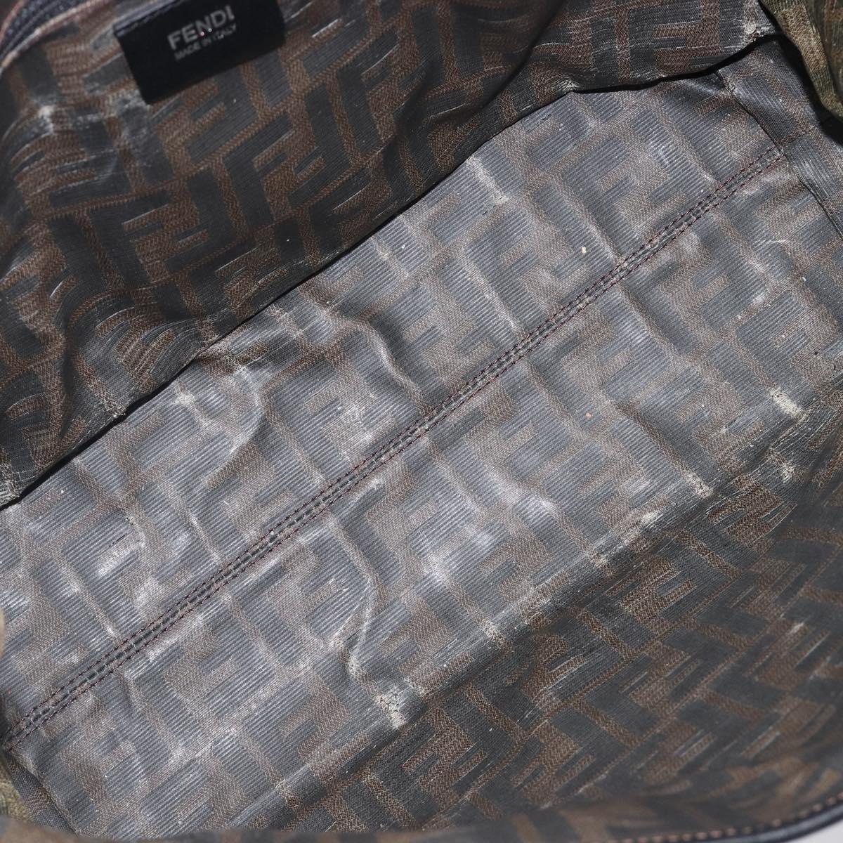FENDI Zucca Canvas Tote Bag Leather Black Auth ki6810
