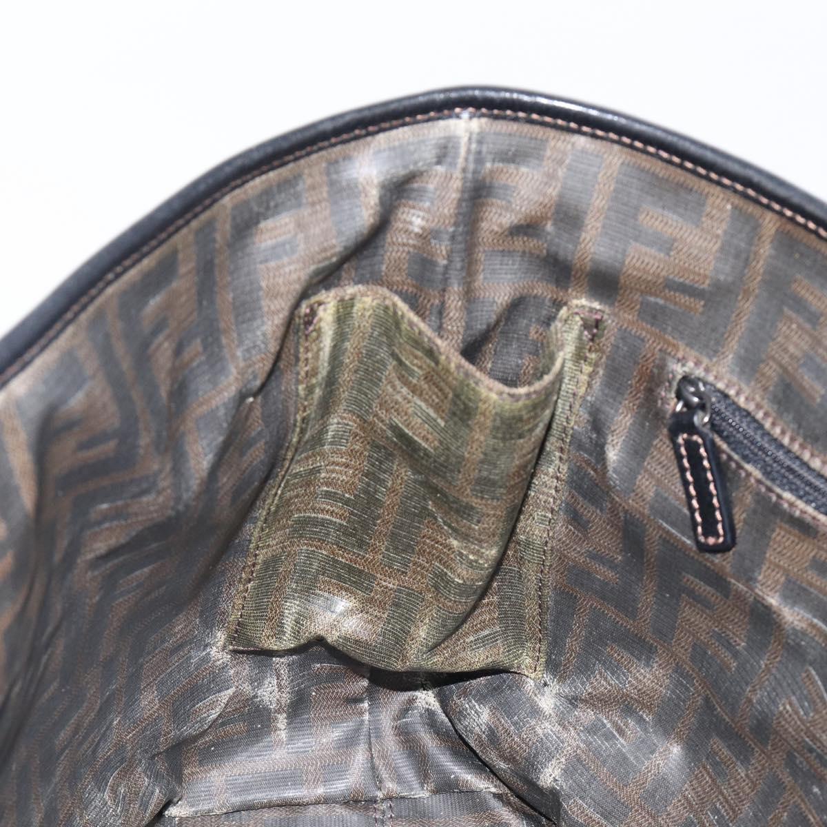 FENDI Zucca Canvas Tote Bag Leather Black Auth ki6810