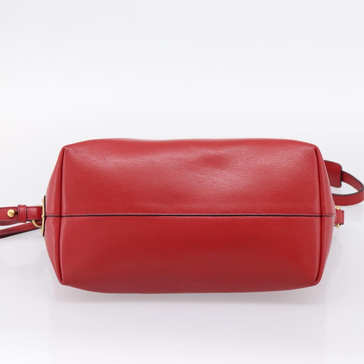 PRADA Hand Bag Leather 2way Red Gold Auth ki6814V