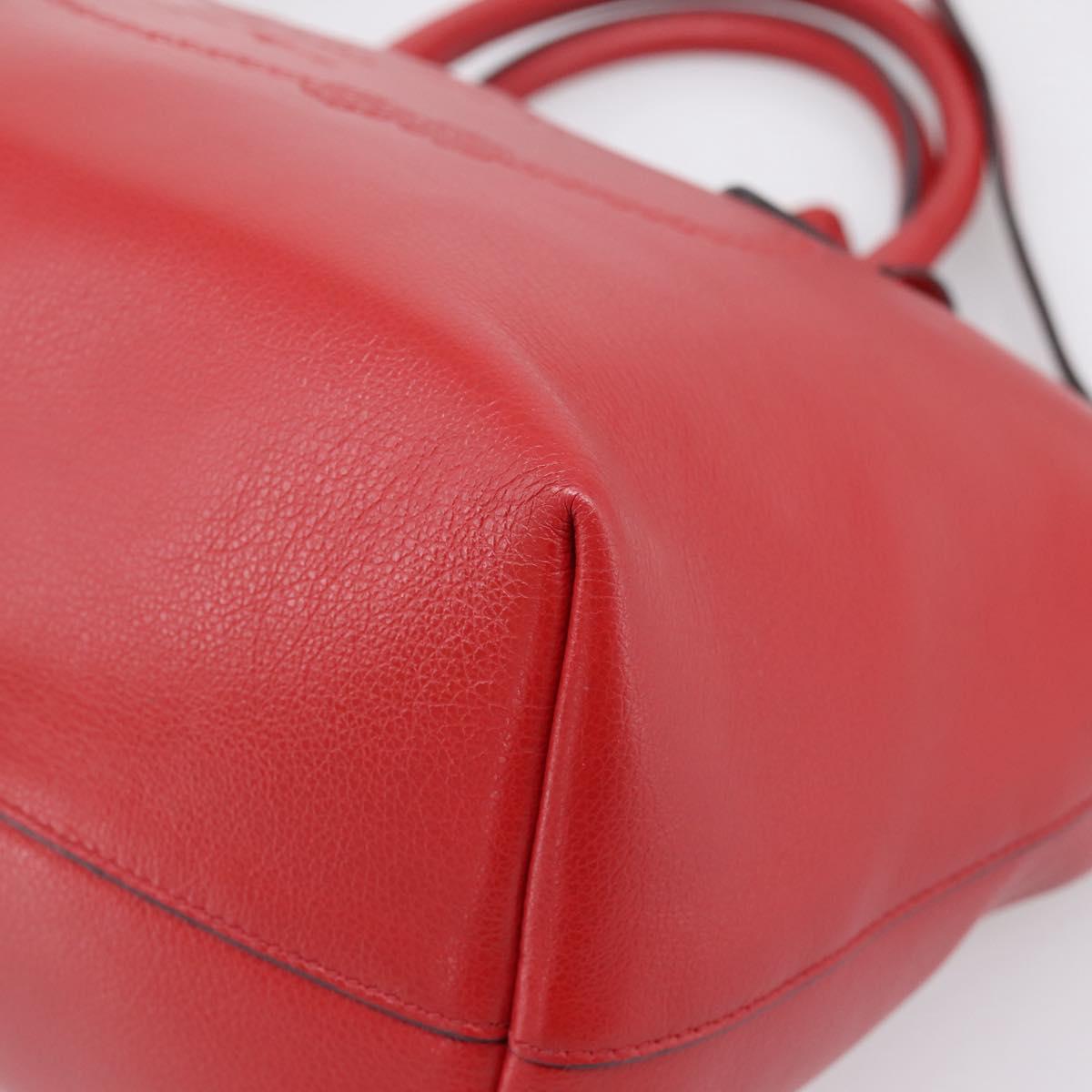 PRADA Hand Bag Leather 2way Red Gold Auth ki6814V