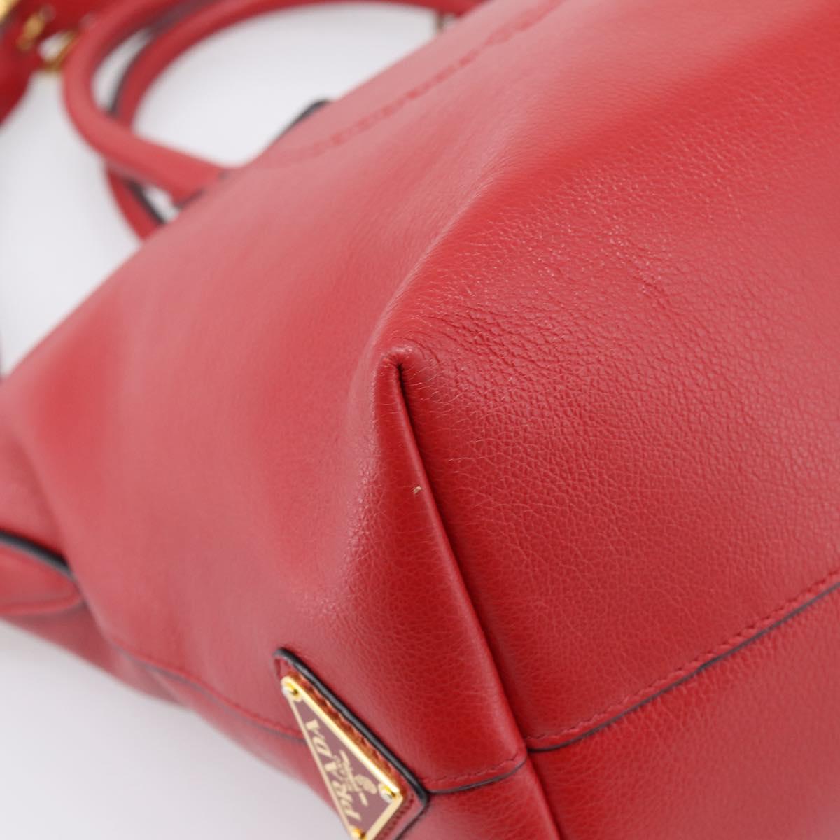 PRADA Hand Bag Leather 2way Red Gold Auth ki6814V
