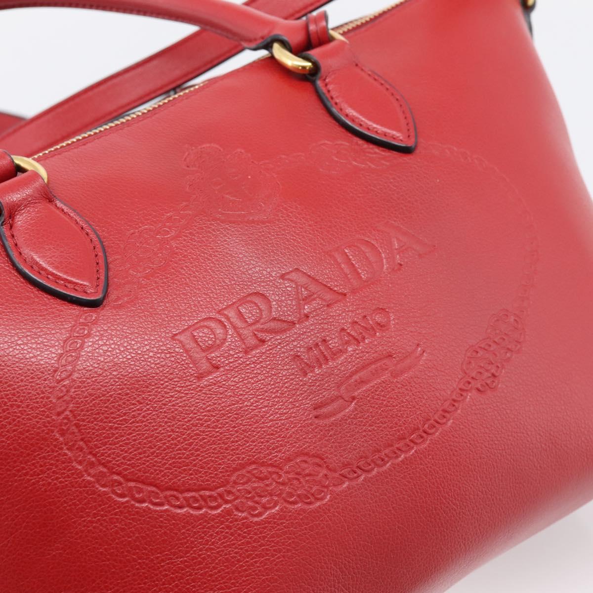 PRADA Hand Bag Leather 2way Red Gold Auth ki6814V