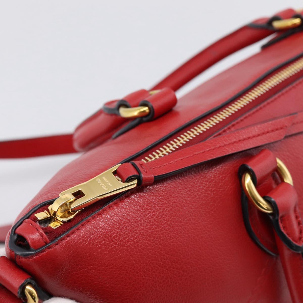 PRADA Hand Bag Leather 2way Red Gold Auth ki6814V