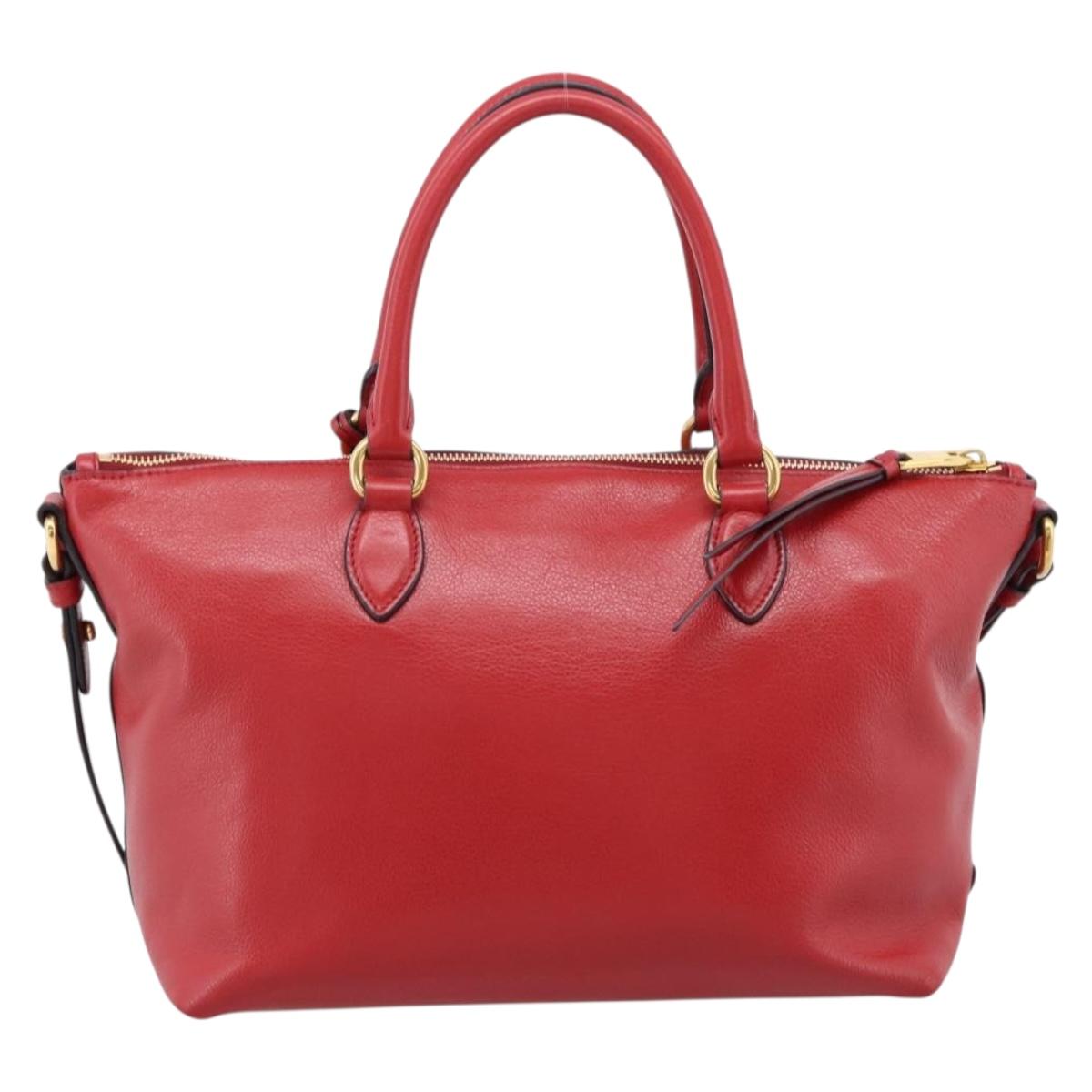 PRADA Hand Bag Leather 2way Red Gold Auth ki6814V