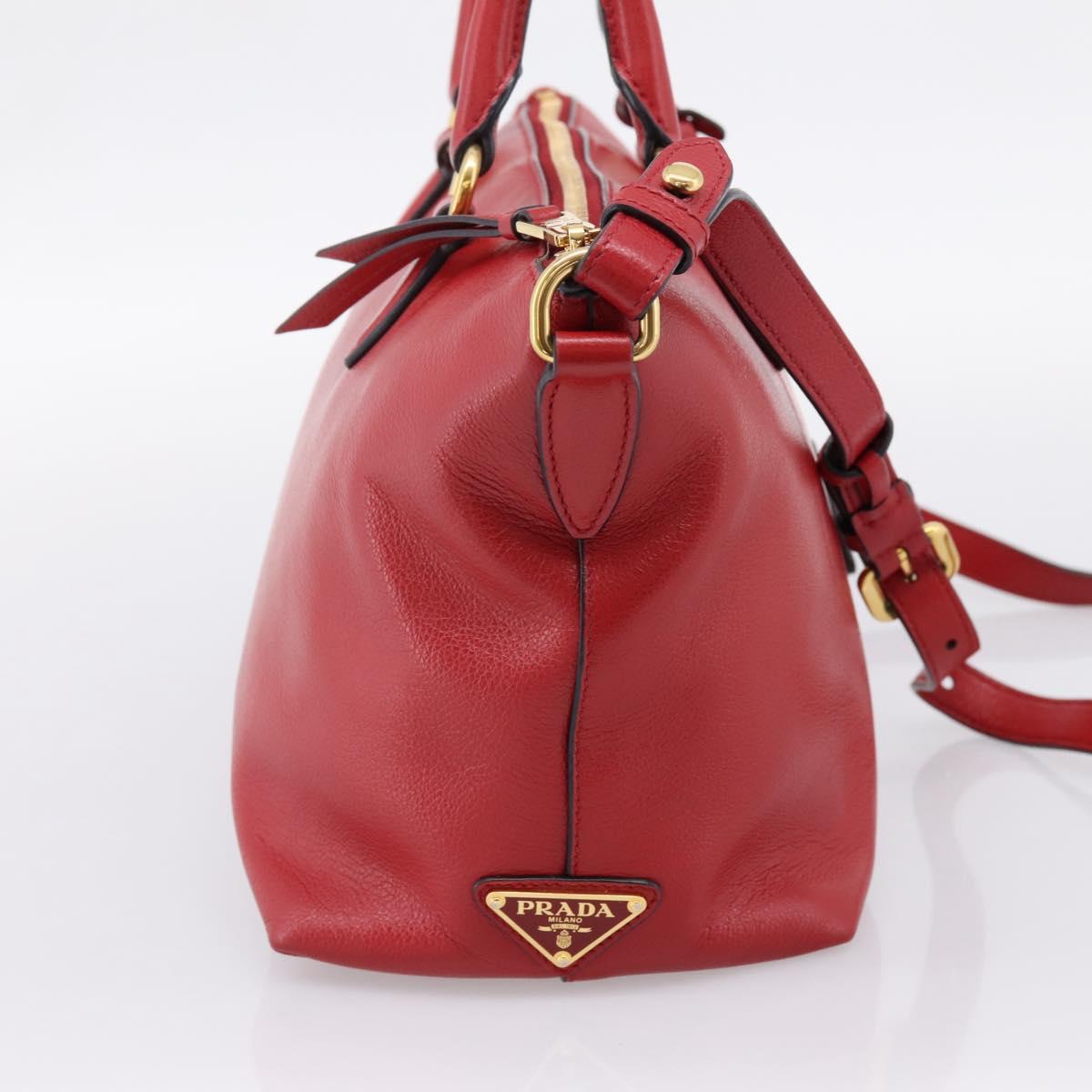 PRADA Hand Bag Leather 2way Red Gold Auth ki6814V