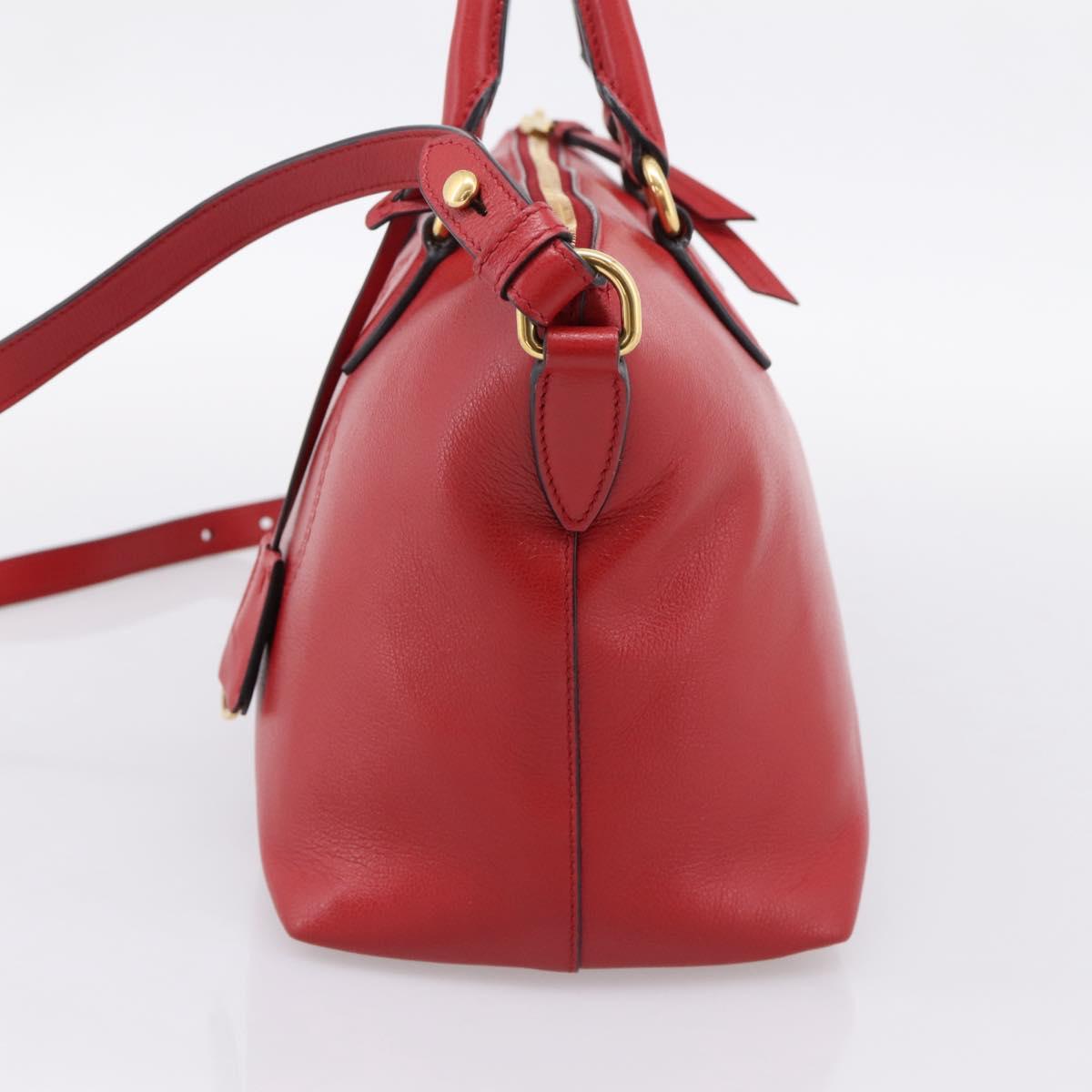 PRADA Hand Bag Leather 2way Red Gold Auth ki6814V