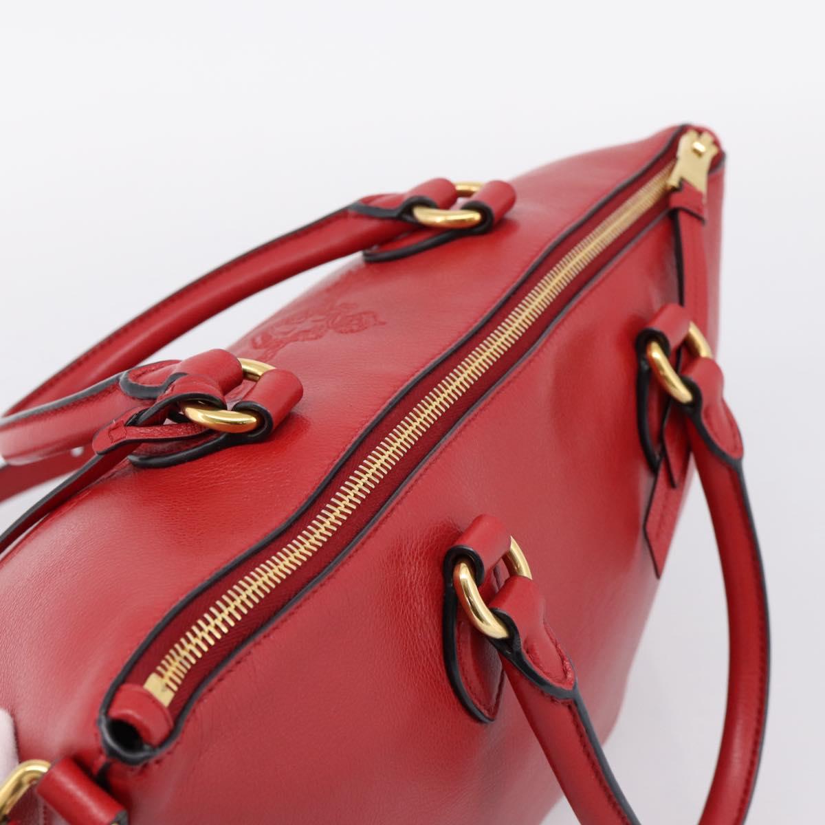 PRADA Hand Bag Leather 2way Red Gold Auth ki6814V