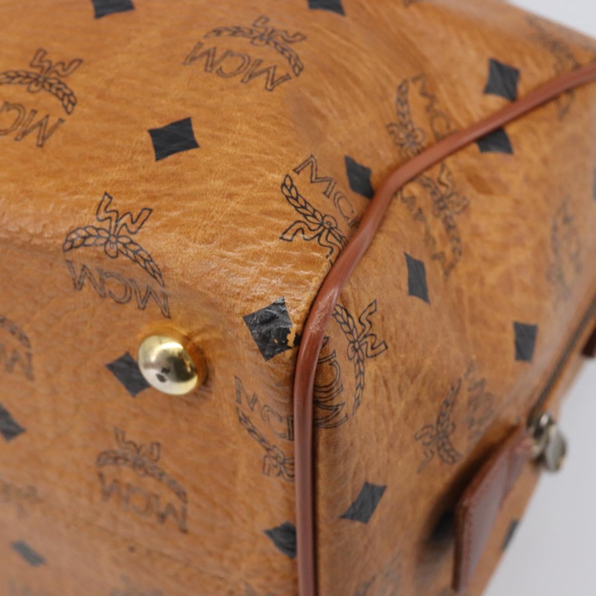 MCM Vicetos Logogram Mini Boston Bag PVC Leather Brown Gold Auth ki6815