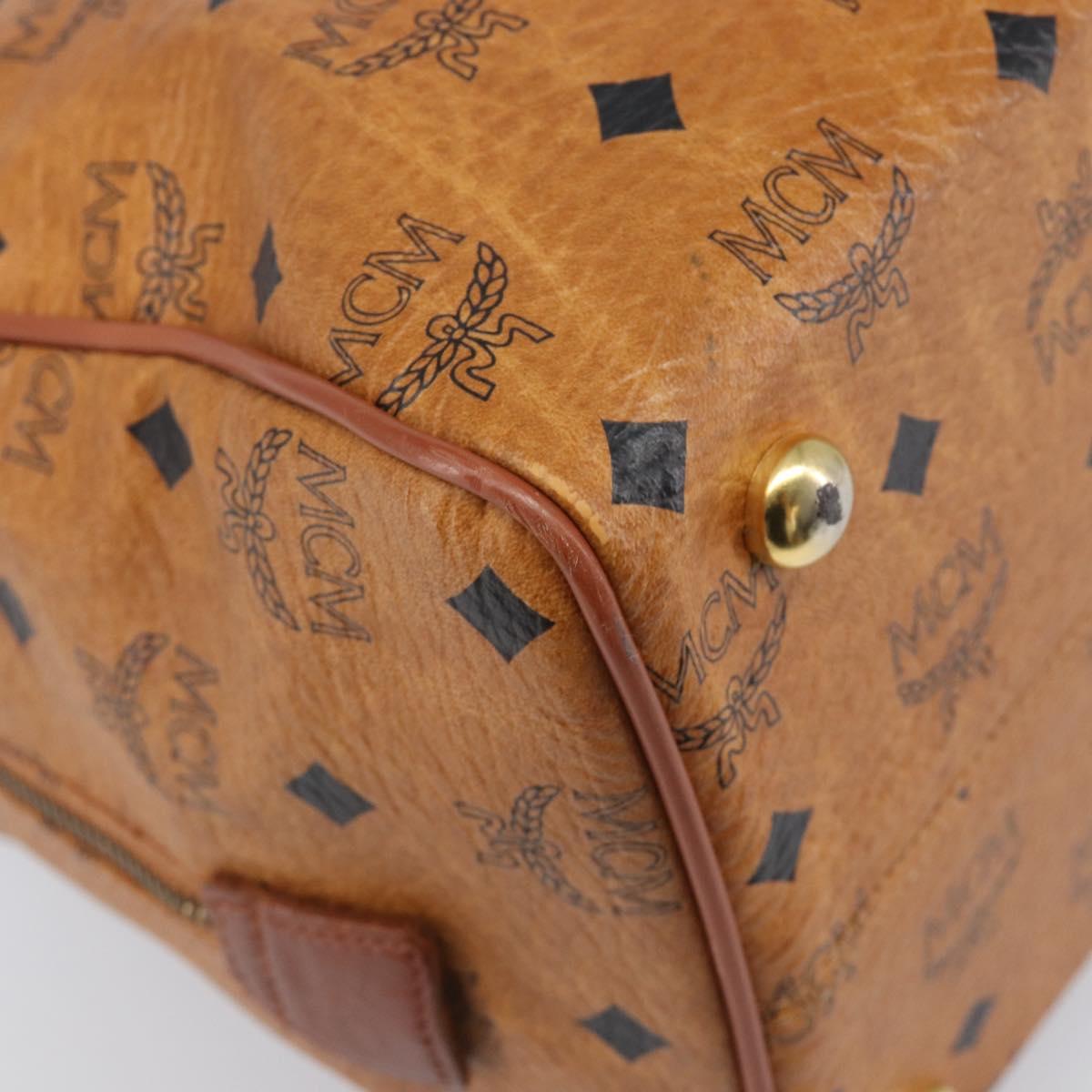 MCM Vicetos Logogram Mini Boston Bag PVC Leather Brown Gold Auth ki6815
