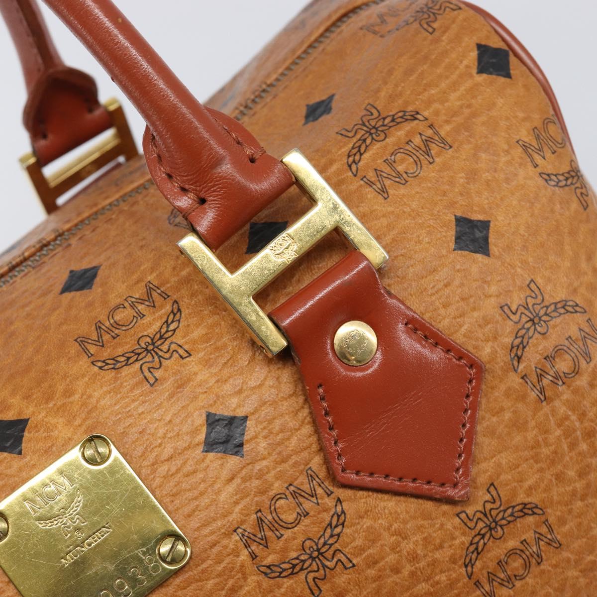 MCM Vicetos Logogram Mini Boston Bag PVC Leather Brown Gold Auth ki6815