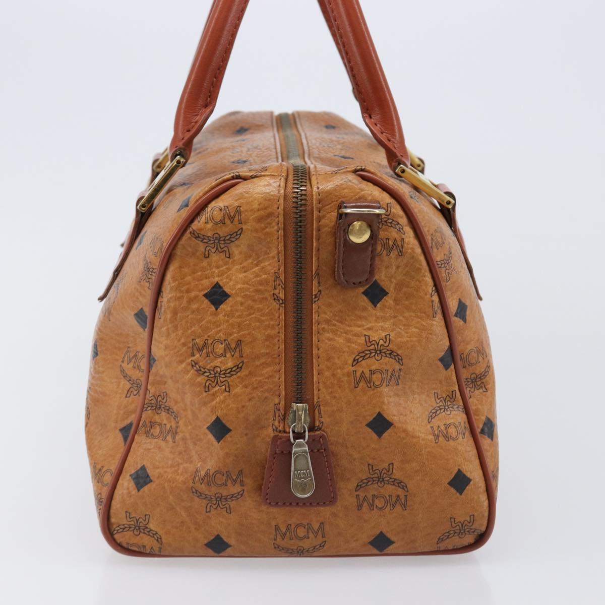 MCM Vicetos Logogram Mini Boston Bag PVC Leather Brown Gold Auth ki6815