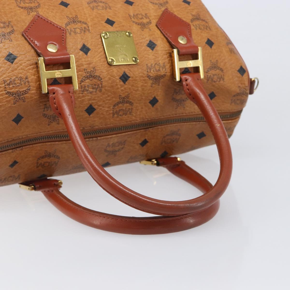 MCM Vicetos Logogram Mini Boston Bag PVC Leather Brown Gold Auth ki6815